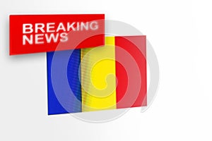 Breaking news, Romania country`s flag and the inscription news