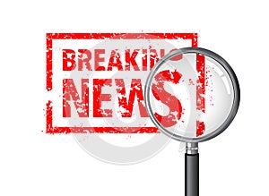 Breaking news rubber stamp magnifying glass