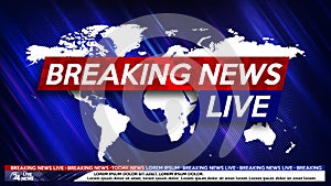 Breaking news Screen saver  background. Urgent news release on television. Breaking news live on world map background