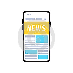 Breaking news set. Flat modern vector illustration of smartphone for online reading news in mobile phone app for a