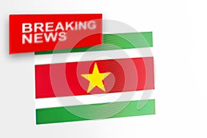 Breaking news, Suriname country`s flag and the inscription news