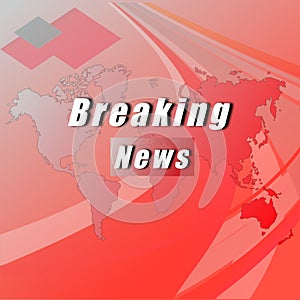 Breaking news template background on world map with red gradient colour for newsworthy uses