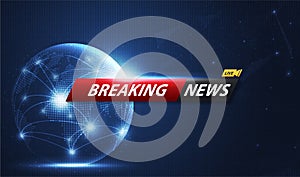 Breaking News template title with shadow on world map background for screen TV. vector design