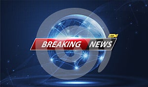 Breaking News template title with shadow on world map background for screen TV. vector design