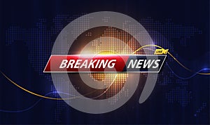 Breaking News template title with shadow on world map background for screen TV. vector design