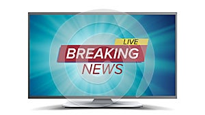 Breaking News Vector. Blue TV Screen. World Global News Concept. Isolated Illustration