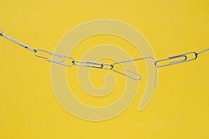 Breaking paperclip chain on yellow