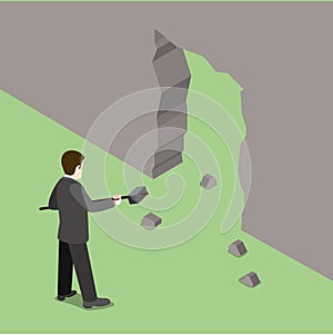 Breaking wall businessman business isometric flat 3d vector