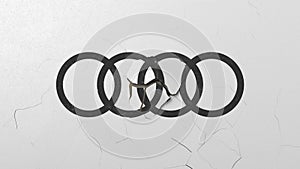 Breaking wall with painted logo of Audi. Crisis related editorial 3D rendering