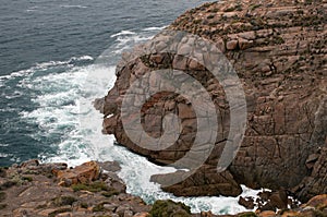 Breaking waves at bottom of cliff