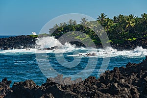 Breaking of waves at hana maui hawaii