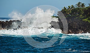 Breaking of waves at hana maui hawaii