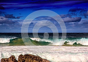 Breaking waves of the Indian Ocean at the Wild Coast of South Af