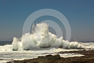 Breaking waves on ocean shore