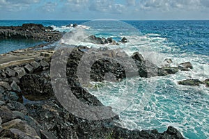 Breaking waves on the rocks