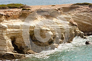 Breaking waves on rocks