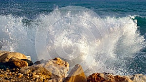 Breaking waves of rocky shore