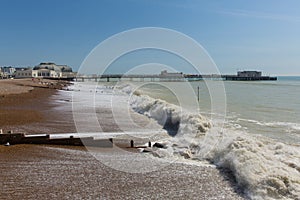 Breaking waves Worthing West Sussex UK
