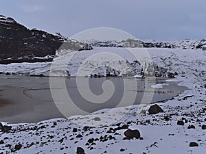 Breakoff edge of majestic SÃÂ³lheimajÃÂ¶kull, an outlet glacier of MÃÂ½rdalsjÃÂ¶kull, in the south of Iceland. photo