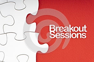 BREAKOUT SESSIONS text with jigsaw puzzle on red background.