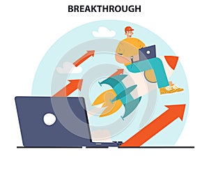 Breakthrough concept. Courage and motivation to break the obstacle