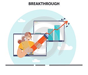 Breakthrough concept. Courage and motivation to break the obstacle