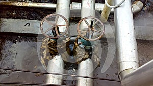 Breakthrough laying on the water supply of the formation water. Leakage of the flange connection on the shut-off valve.