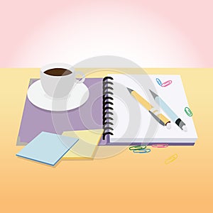 BreakTime with Coffee and Notebook and pen icon great for any use.