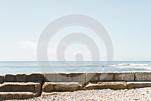 Breakwall with Ocean and Sky