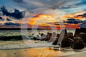 breakwater barricades and beautiful sunsets