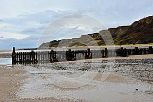 Breakwater and Eroded CLiffs, Overstrand, Cromer, Norfolk, UK