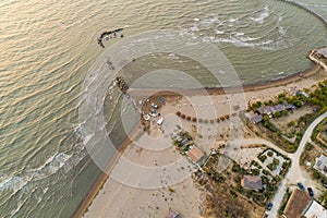 Breakwater made of old damaged concrete bunkers