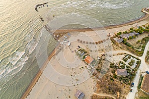 Breakwater made of old damaged concrete bunkers