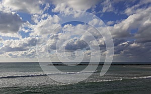 Breakwater Mediterranean seashore, Haifa, Israel