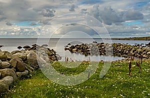 Breakwater, ocean and sky at Lista in southern Norway photo