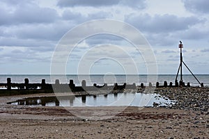 Breakwater, Reflection and Cormorant, Overstrand, Cromer, Norfolk, UK