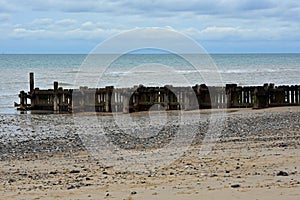 Breakwater on Sandy Foreshore, Overstrand, Cromer, Norfolk, UK