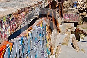 Breakwater with Street Art on Beach: Fremantle, Western Australia