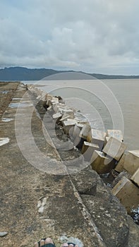 breakwater structures that line the coast