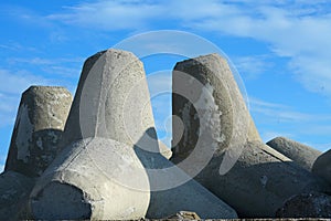 Breakwater tetrapod concrete blocks for protection from the sea photo