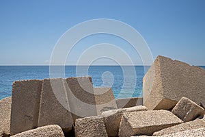 Breakwaters and Mediterranean sea, Sicily, Italy