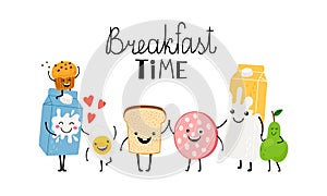 Brealfast time, characters bread milk and food