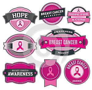 Breast Cancer Awareness Badges and Labels Illustration