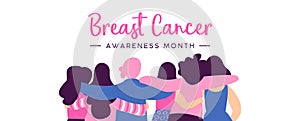 Breast Cancer Awareness banner of women friend hug