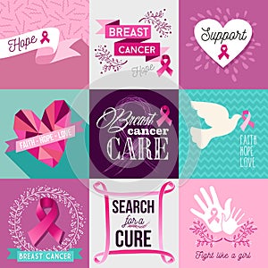 Breast cancer awareness campaign flat design set