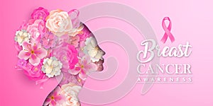 Breast cancer awareness card papercut flower woman