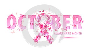 Breast cancer awareness concept illustration: pink ribbon symbol