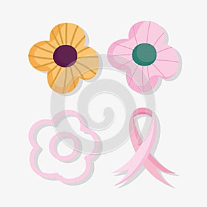 Breast cancer awareness flowers and ribbon fight vector design