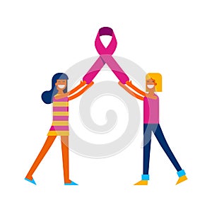 Breast Cancer Awareness friends with pink ribbon
