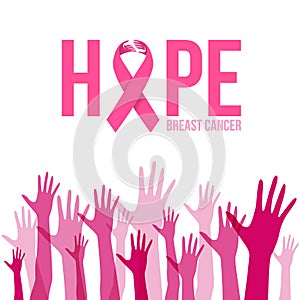Breast cancer awareness with Hands sign and pink ribbon hope vector illustration